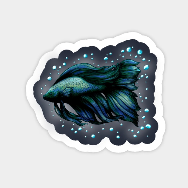 Blue Siamese Fighting Fish (Betta Splendens) Sticker by The Wolf and the Butterfly